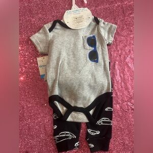 Gray & Black Baby Matching Set with Blue Sunglasses Detail
